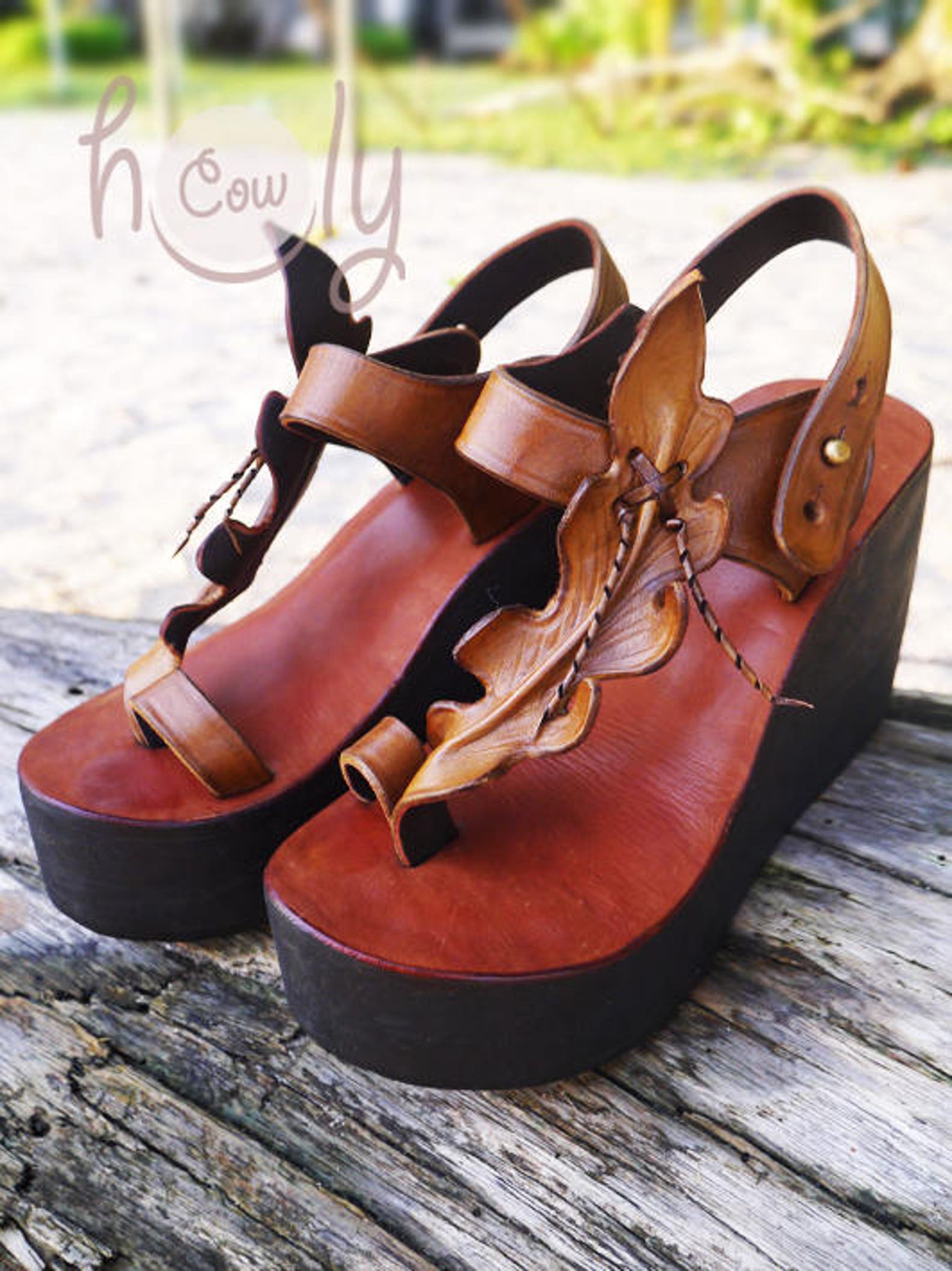 Handmade Brown Leather Platform Sandals, Brown Leather Sandals, Womens ...
