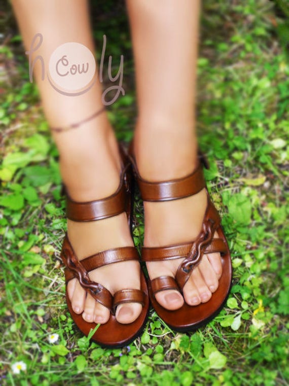 Sandalias de cuero hechas a mano de cuero marrón - Etsy España