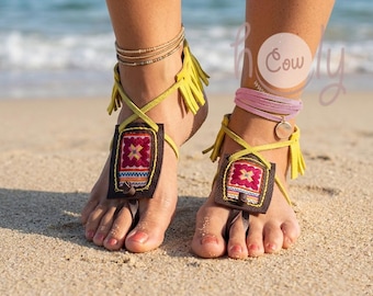 Sandalias tribales Hmong hechas a mano para ir descalzo, sandalias de cuero, sandalias para ir descalzo, sandalias para hombre, sandalias para mujer, sandalias de cuero para hombre, sandalias de yoga