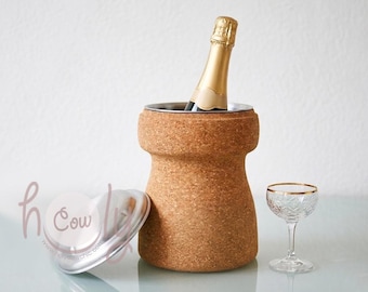 Secchiello per il ghiaccio in sughero marrone naturale ecologico con coperchio per champagne, secchiello per il ghiaccio per vino, refrigeratore per champagne, secchiello per il ghiaccio naturale, refrigeratore per vino, secchiello per il ghiaccio in sughero