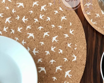 Tovagliette naturali ecologiche per grandi uccelli in sughero con un diametro di 35 cm, tovagliette in sughero naturale, tovagliette rustiche, tovagliette in sughero