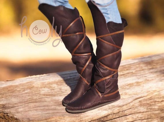 Knee High Brown Leather Boots, Knee High Womens Boots, Knee High Leather Boots, Renaissance Boots, Viking Boots, Cosplay Boots, Pirate Boots