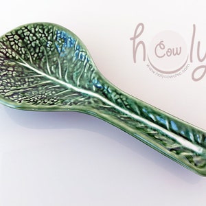 Handcrafted Ceramic Spoon Holder With Cabbage Leaf Design, Cabbage Leaf Spoon, Cabbage Leaf Spoon Rest, FREE SHIPPING