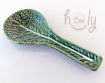 Handcrafted Ceramic Spoon Holder With Cabbage Leaf Design, Cabbage Leaf Spoon, Cabbage Leaf Spoon Rest, FREE SHIPPING