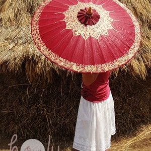 Hand Painted Red Waterproof Parasol With FREE Umbrella Bag, Red Umbrella, Red Parasol, Wedding Parasol, Waterproof Parasol image 2