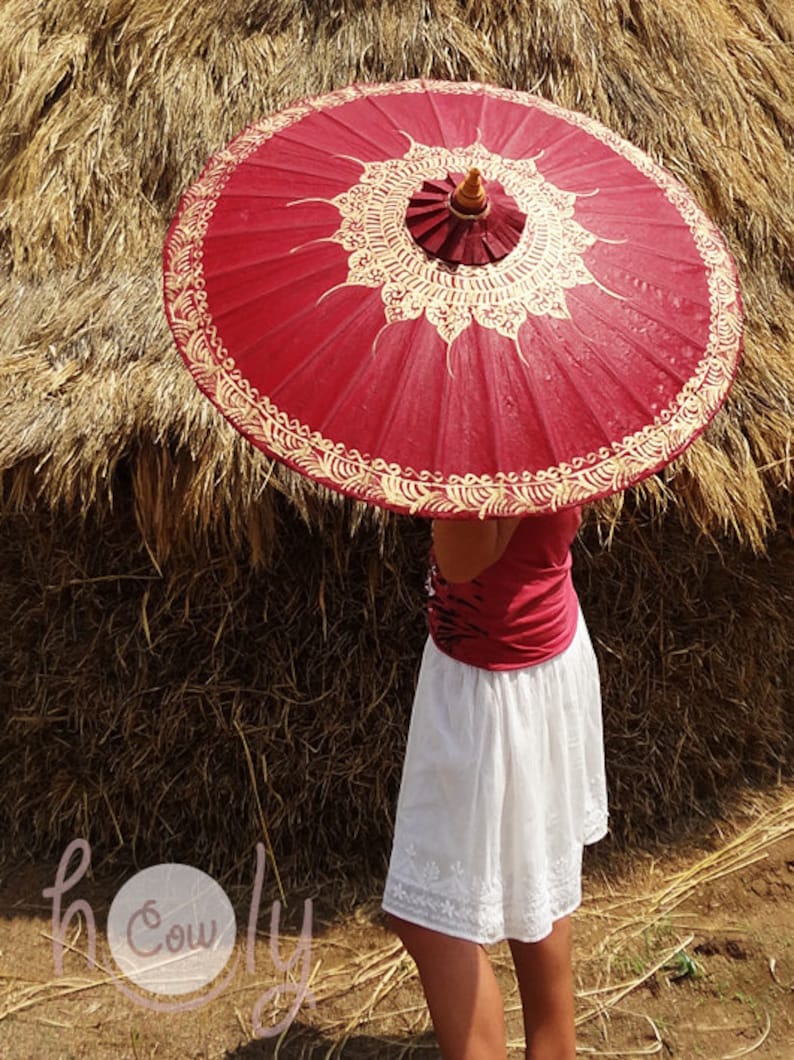 Hand Painted Red Waterproof Parasol With FREE Umbrella Bag, Red Umbrella, Red Parasol, Wedding Parasol, Waterproof Parasol image 2