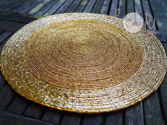 Beautiful Golden Handmade Beaded Table Mat Gold Table Mat Etsy