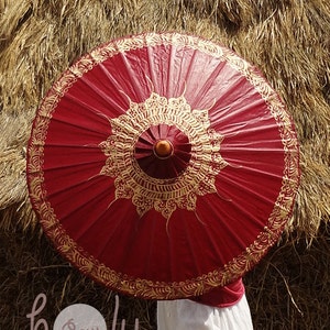 Hand Painted Red Waterproof Parasol With FREE Umbrella Bag, Red Umbrella, Red Parasol, Wedding Parasol, Waterproof Parasol image 4