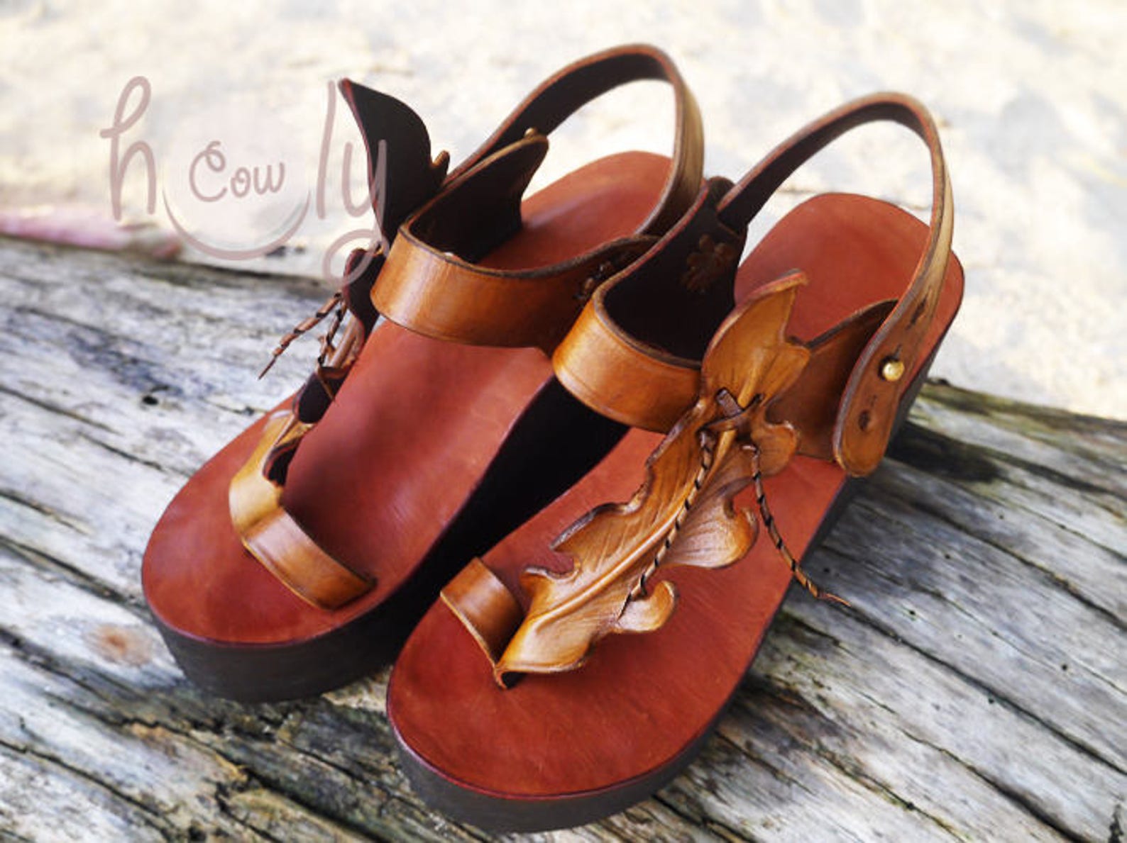 Handmade Brown Leather Platform Sandals, Brown Leather Sandals, Womens ...