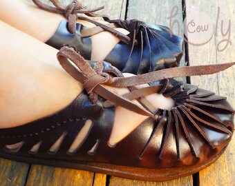 Handmade Brown Leather Sandals, Unique Earthy Design