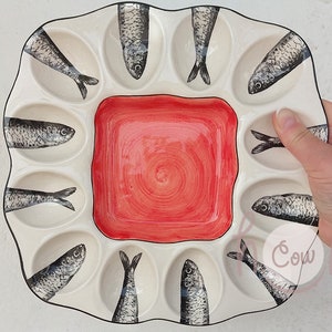 Handcrafted Colorful Ceramic Egg Holder With Painted Fish