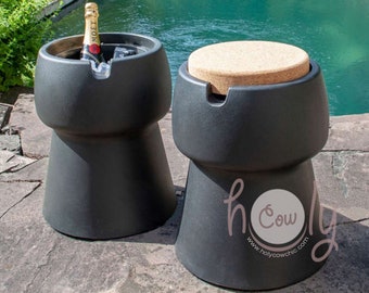 Tabouret à champagne avec siège en liège écologique qui peut également être utilisé comme grand seau à glace, disponible en différentes couleurs, LIVRAISON GRATUITE