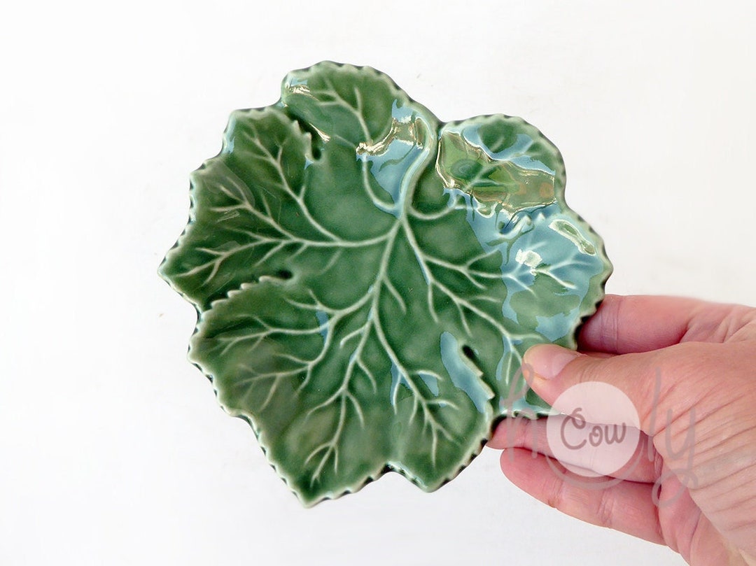 Handmade Ceramic Green Leaf Dish, Ceramic Leaf Dish, Green Leaf