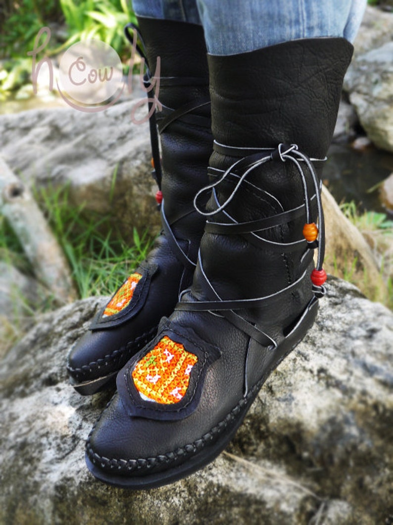 black moccasin boots knee high