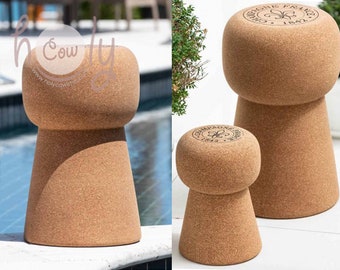 Handmade Eco Friendly Cork Side Tables Or Stools In The Shape Of Giant Champagne Corks, Eco Friendly Tables, Eco Friendly Stools, Eco Tables