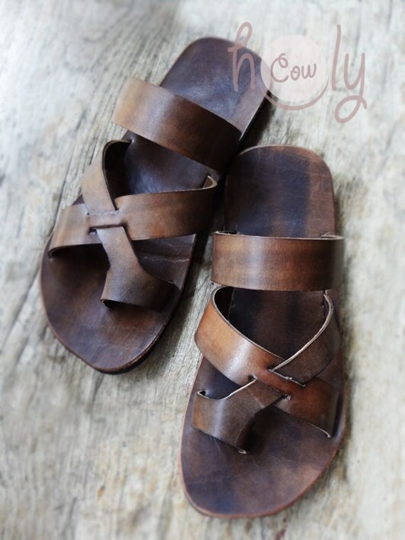 Sandalias de cuero marrón hechas sandalias de hombre - Etsy España