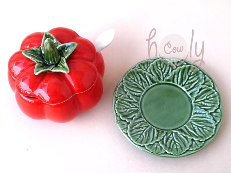 Handmade Ceramic Tomato Bowl With Cabbage Leaf Plate, Ceramic Bowl, Ceramic Plate, Cabbage Leaf Plate, Tomato Bowl, Ceramic Leaf Plate image 4