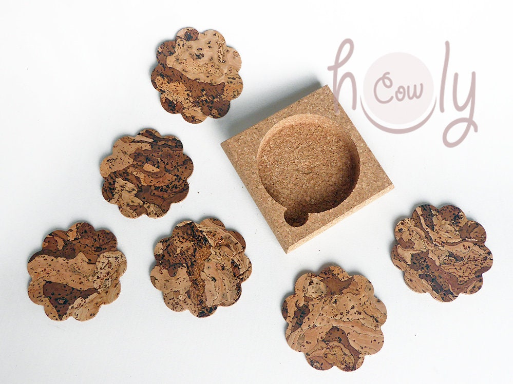 Set of Six Handmade Cork Coasters With Cork Holder, Coaster Set, Natural Coasters, Cork Coasters, Eco Friendly Coasters, Rustic Coasters