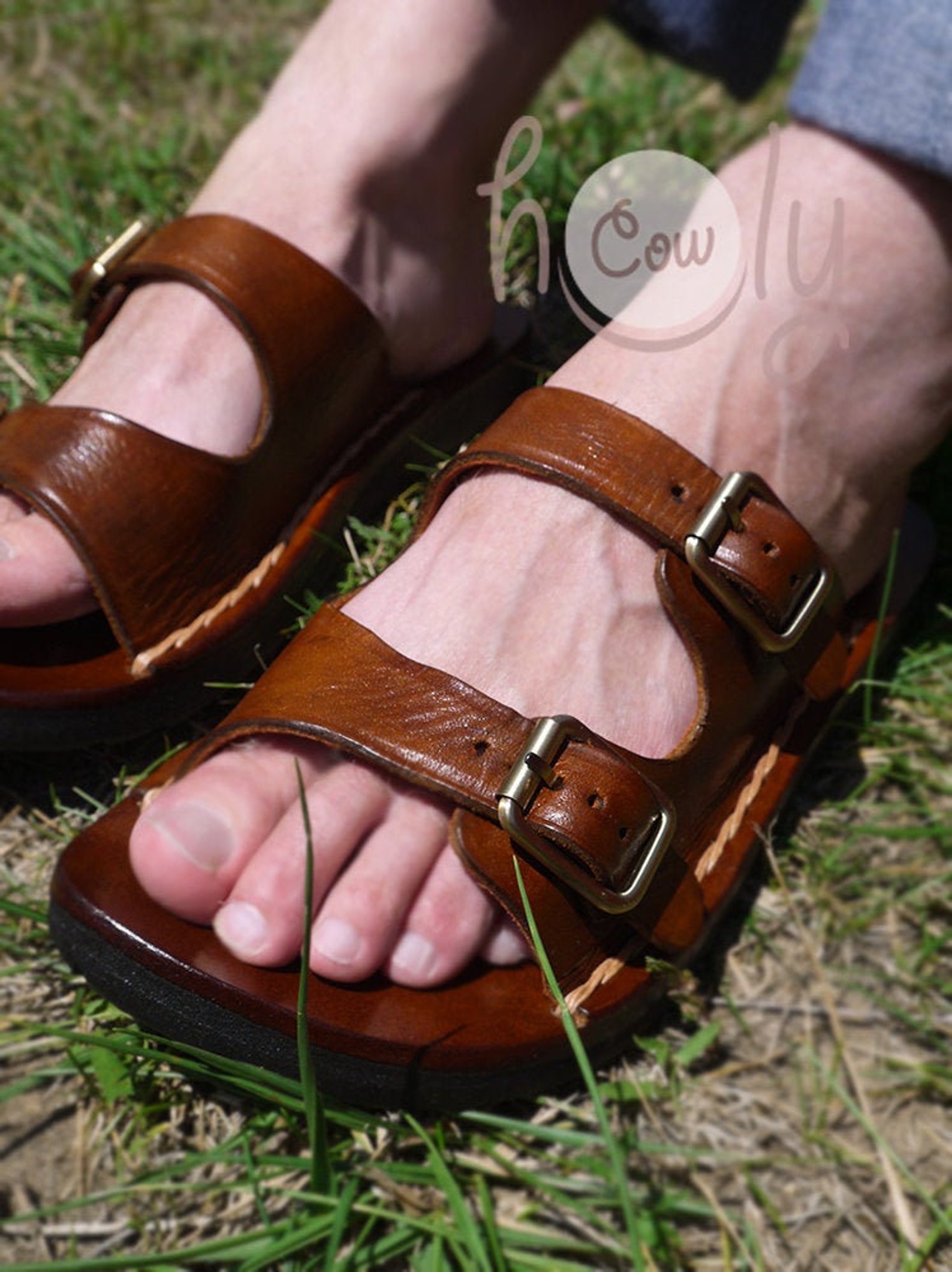 mens leather brown sandals
