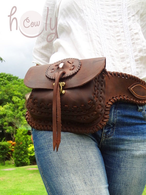 Hand Stitched Brown Leather Belt Bag Leather Belt Bag Hip | Etsy