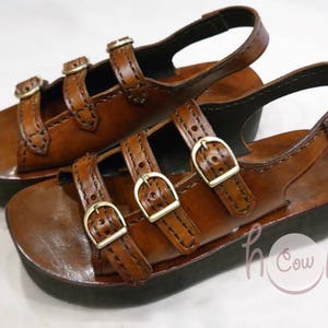 Handmade Brown Leather Platform Sandals, Brown Leather Sandals, Womens Sandals, Womens Shoes, Hippie Sandals, Cowgirl Sandals, Boho Sandals