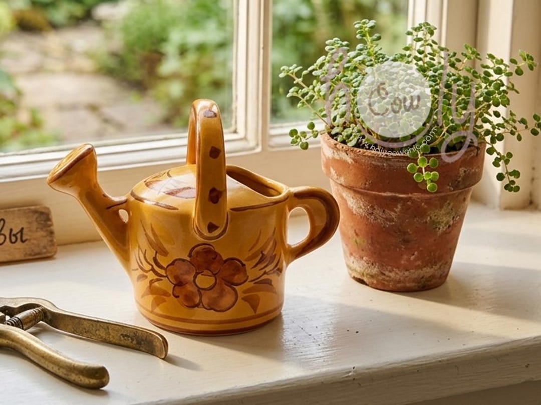Handbemalte Keramikgießkanne, florales Design, einzigartige Wohndekoration