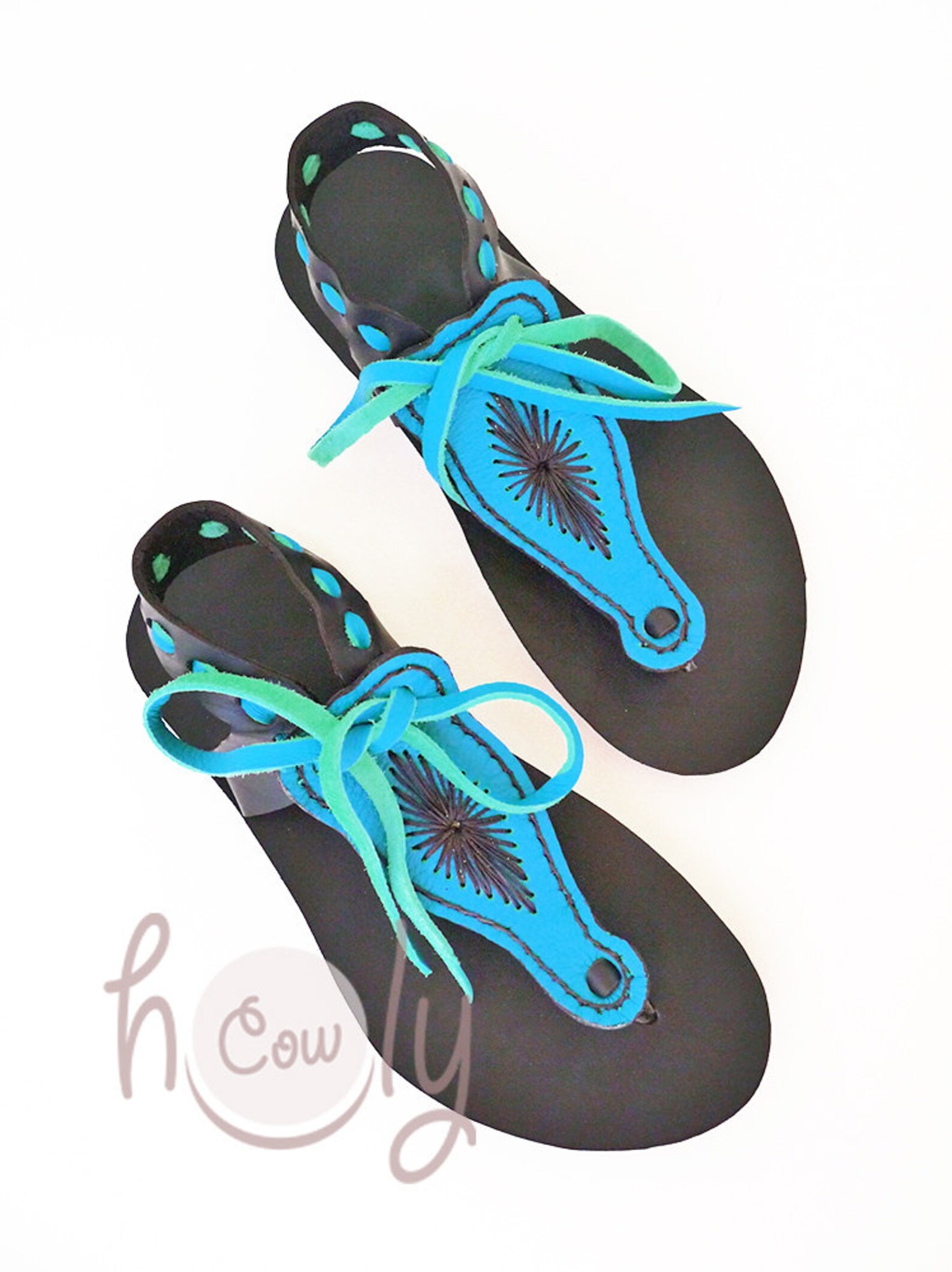 turquoise leather sandals