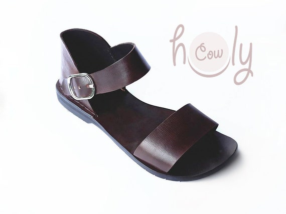 ハンドメイド サンダル ブラウン ブラック ハンドメイドのブラウンレザーサンダル、レディースサンダル、メンズ