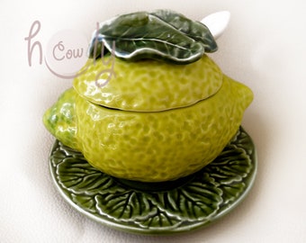 Handmade Ceramic Lemon Bowl With Leaf Plate And Spoon, Ceramic Lemon Plate, Leaf Plate, Lemon Bowl, Ceramic Leaf Plate, Lemon Sauce Bowl