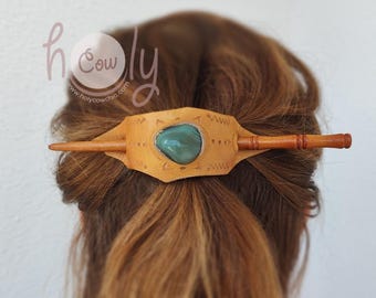 Handmade Leather Hair Barrette Driftwood Hair Stick Boho  display picture 3