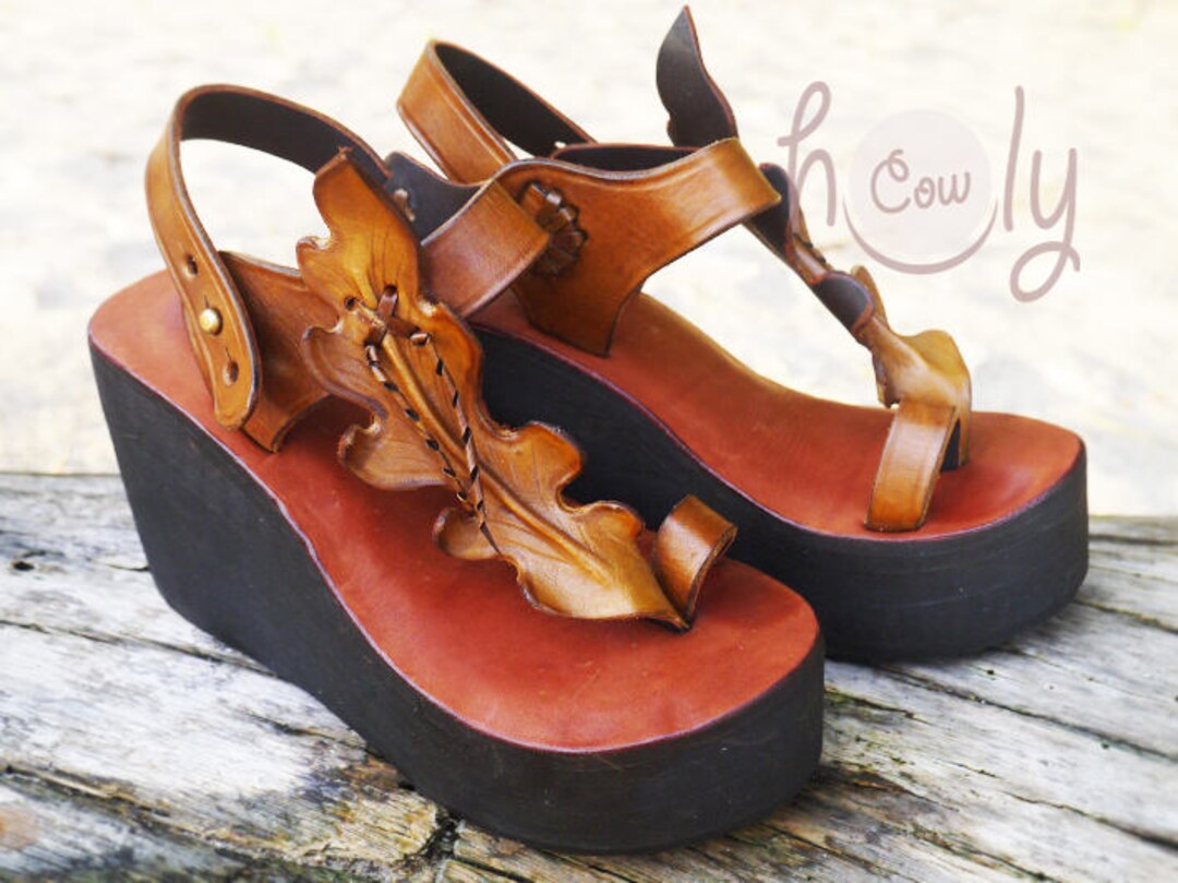 Handmade Brown Leather Platform Sandals, Brown Leather Sandals, Womens ...