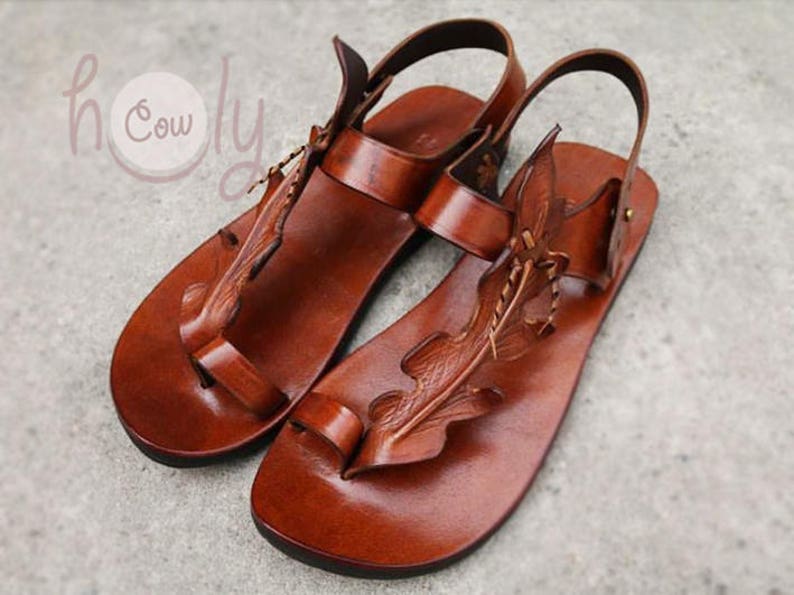 Handmade Brown Leather Leaf Sandals Womens Sandals Mens Etsy