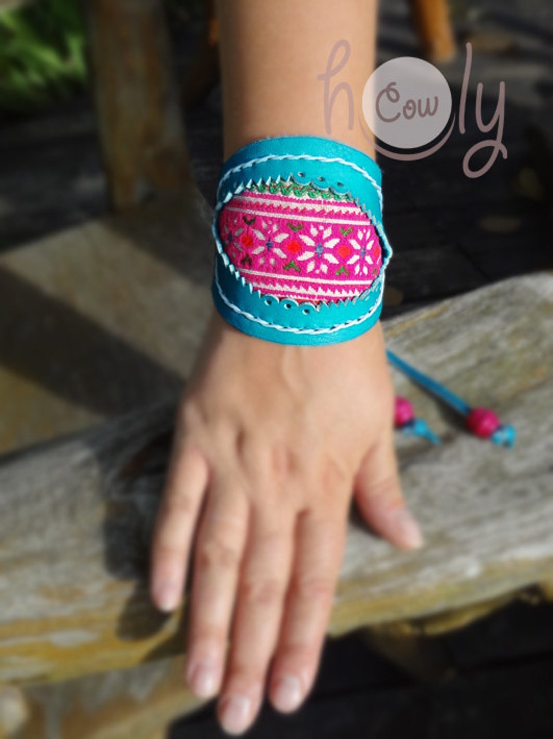 Handmade Turquoise Leather Hmong Bracelet Tribal Bracelet Etsy