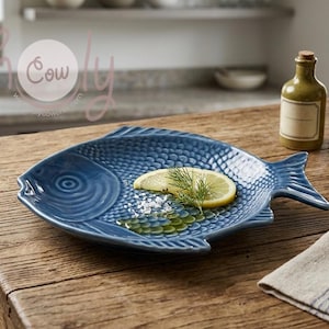 Handmade Small Blue Ceramic Fish Dish, Coastal Decor