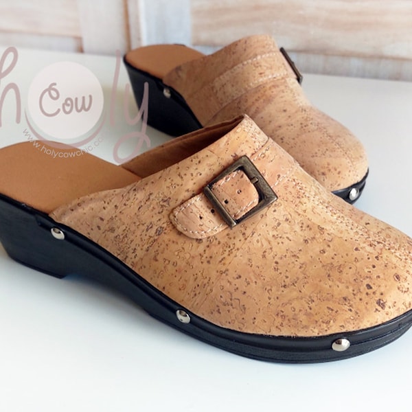 Handmade Vegan Eco Friendly Cork Clogs, Vegan Clogs, Cork Shoes, Vegan Brown Shoes, Cork Clogs, Womens Clogs, Boho Clogs, Vegan Shoes, Clogs