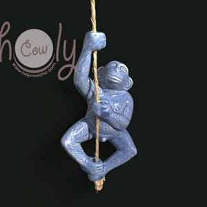 Hand Crafted Decorative Ceramic Climbing Monkey On A Rope, FREE SHIPPING