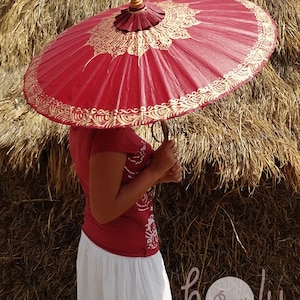 Hand Painted Red Waterproof Parasol With FREE Umbrella Bag, Red Umbrella, Red Parasol, Wedding Parasol, Waterproof Parasol image 3