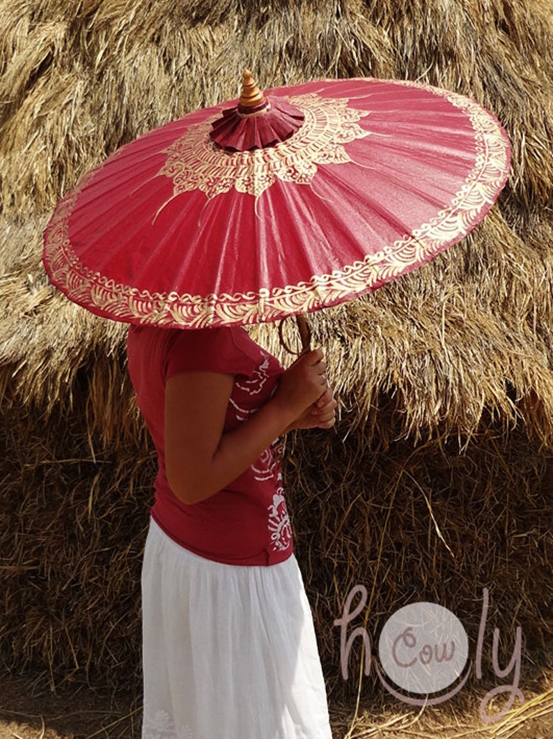 Hand Painted Red Waterproof Parasol With FREE Umbrella Bag, Red Umbrella, Red Parasol, Wedding Parasol, Waterproof Parasol image 3