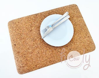 Flexible Waterproof Extra Large Natural Eco Friendly Sustainable Cork Placemats 45cm x 30cm, Rustic Placemat, FREE SHIPPING