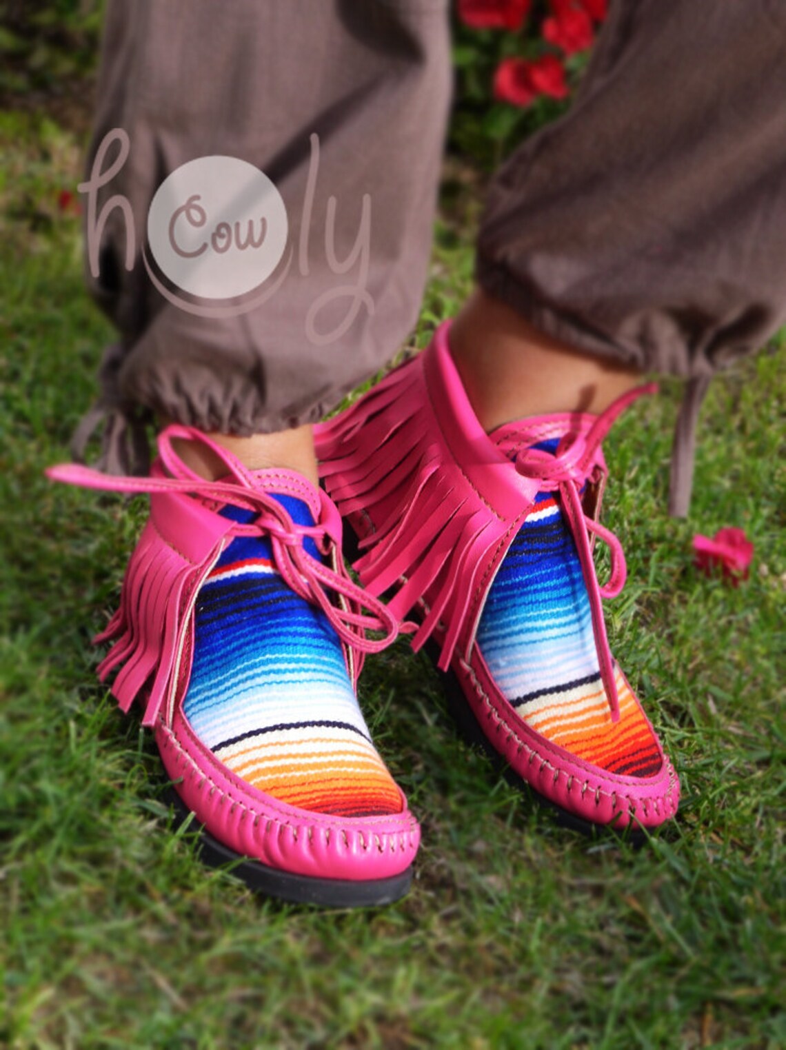 Size 40 Cloth Moccasins Pink, Purple and Turquoise main image 1