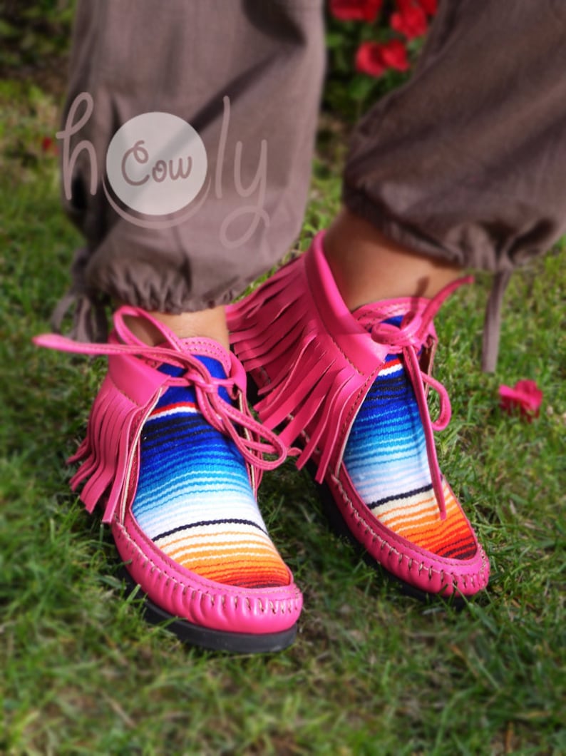 Moccasins Pink Serape Moccasins Womens Moccasins Pink Etsy