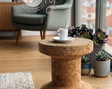 Handmade Cork End Table Stool, Natural Eco Friendly Portuguese
