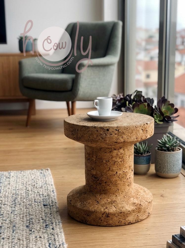 Handmade Cork End Table Stool, Natural Eco Friendly Portuguese