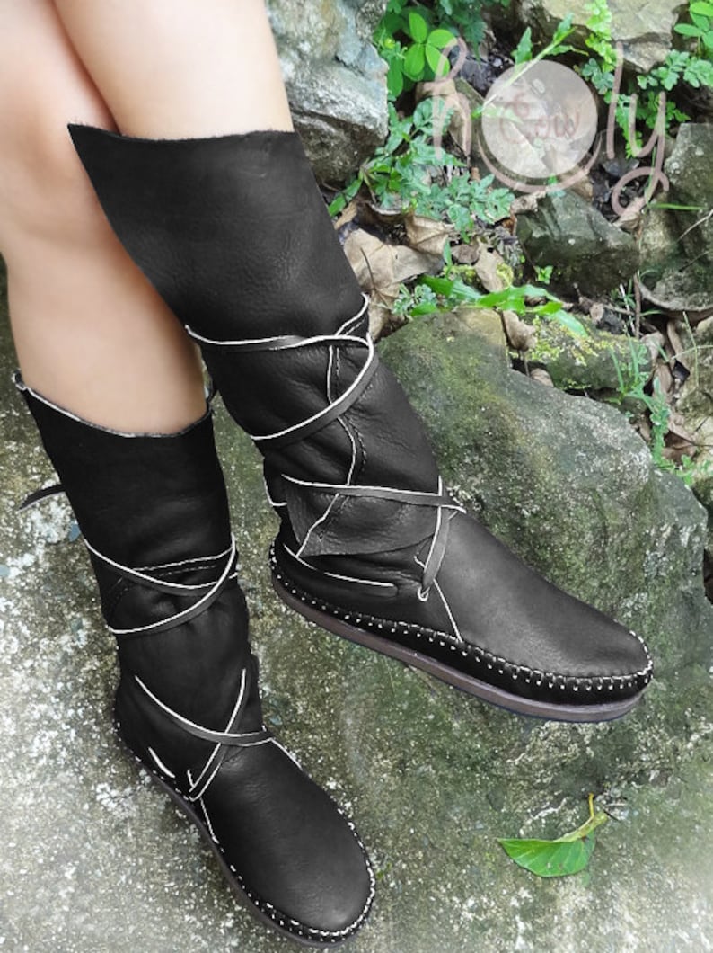black moccasin boots knee high