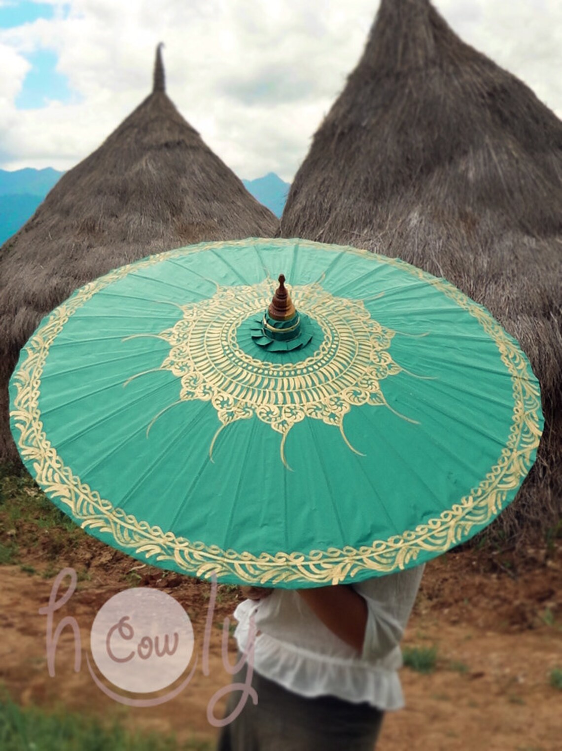 Hand bemalt Türkis Sonnenschirm mit kostenlosen Regenschirm | Etsy