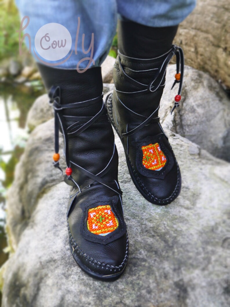black moccasin boots knee high
