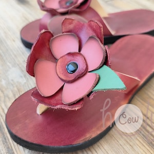 Brown Leather Flower Sandals, Womens Leather Sandals, Leather Sandals Women, Mens Sandals, Mens Leather Sandals, Boho Sandals, Sandals Women