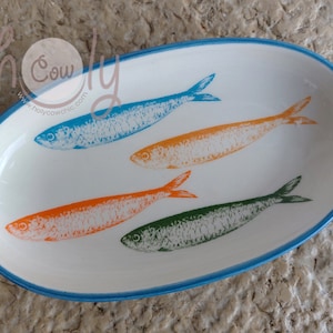 Handcrafted Small Ceramic Bowl With Decorative Colorful Fish Sardines, FREE SHIPPING