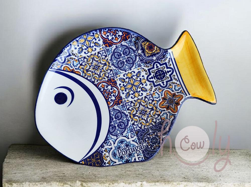 Lot De 3 Assiettes Céramique Blaukera - Décor Poissons - Occasion