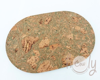 Tovagliette ovali in sughero verde, ecologiche, fatte a mano, grandi, rustiche, disponibili in altri colori, spedizione gratuita.